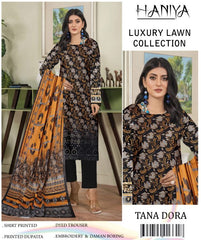 ✨ Haniya ✨ 3 Piece Digital Printed Doriya Shirt With Front Shifli Boring Daman Chickenkari /unstitched Suit New Collection For Womens