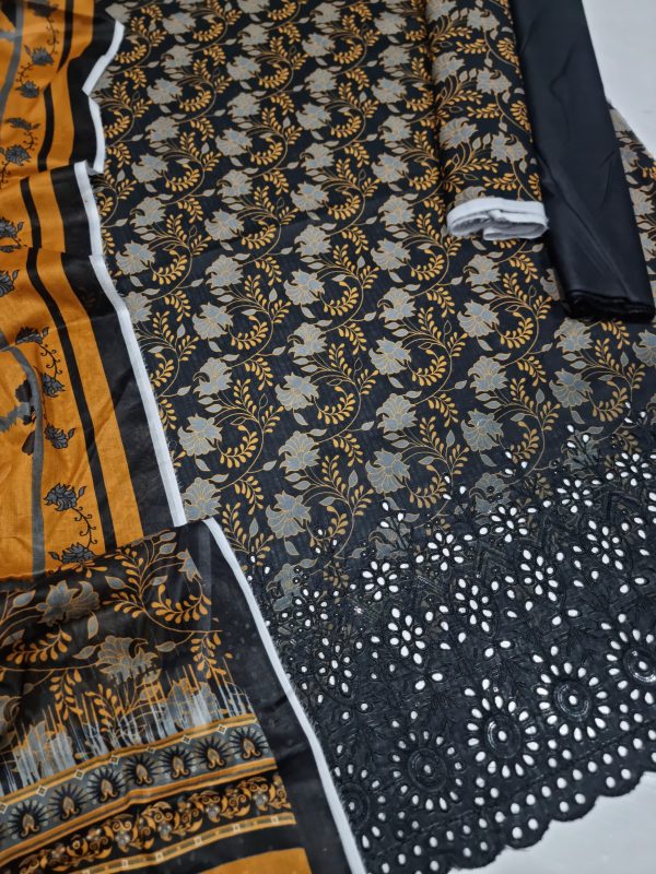 ✨ Haniya ✨ 3 Piece Digital Printed Doriya Shirt With Front Shifli Boring Daman Chickenkari /unstitched Suit New Collection For Womens
