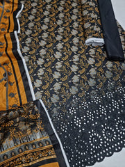 ✨ Haniya ✨ 3 Piece Digital Printed Doriya Shirt With Front Shifli Boring Daman Chickenkari /unstitched Suit New Collection For Womens
